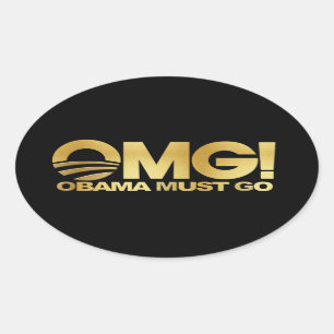 OMG! オバマは行かなければなりません(金ゴールド) 楕円形シール