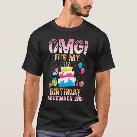 OMG 12月2日の私の誕生日で私に幸せM Tシャツ (正面)