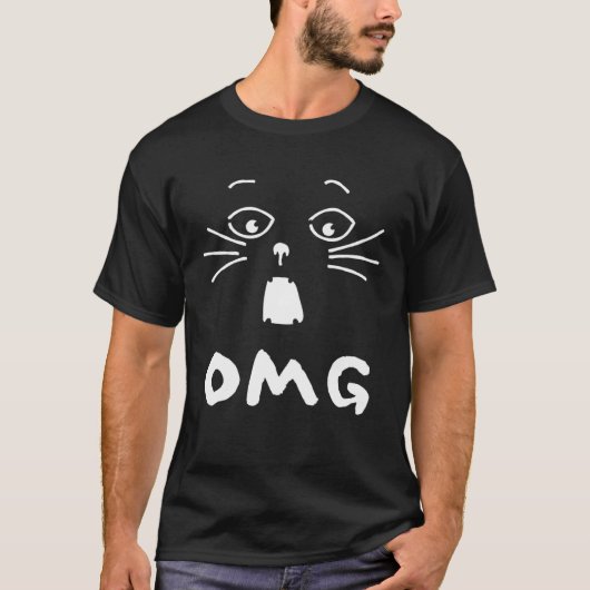 OMG Catグラフィックおもしろい線デザイン Tシャツ (正面)