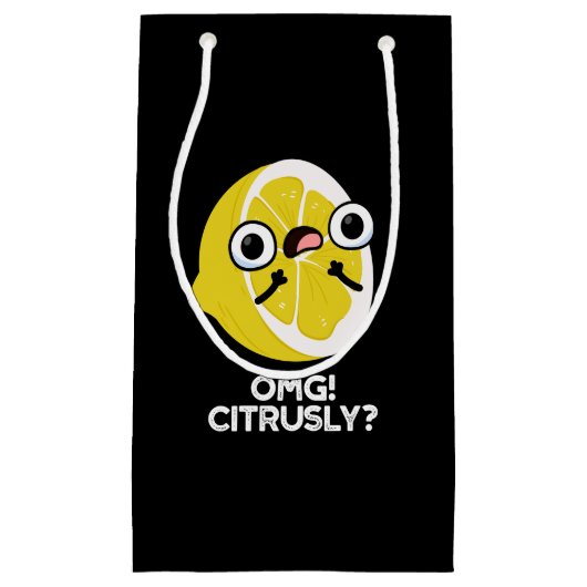 OMG Citrusly Funny Fruit Citrus Pun Dark BG スモールペーパーバッグ (正面)