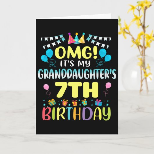 Omg Its My Granddaughters 7th Birthday Sweet 7 Yea カード (黄色い花)