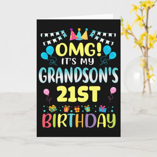 Omg Its My Grandsons 21st Birthday Sweet 21 Years  カード (黄色い花)