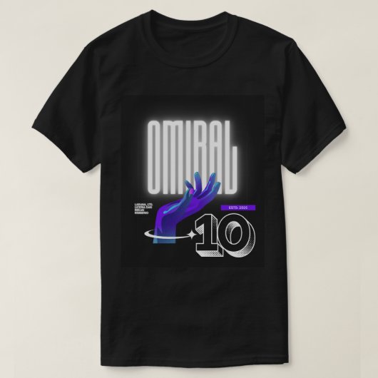OMIRAL未来的ハンドネオンロゴデザイン Tシャツ (デザイン正面)