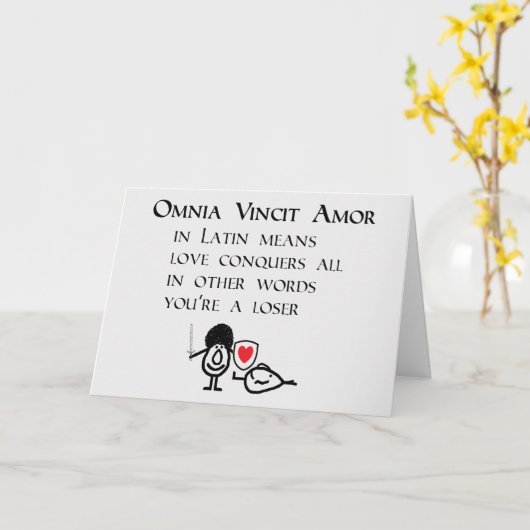 Omnia Vincit Amor A Funny Thinking Of You Poem カード (黄色い花)