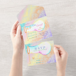 On ポップ・アートの Over Bubbles Kid's Birthdayパーティー オールインワン招待状