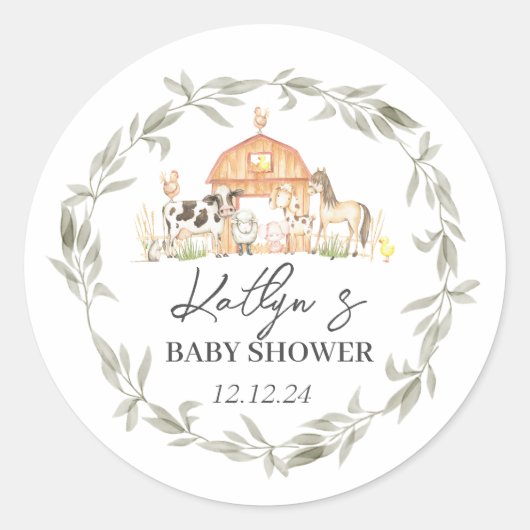 On モダン Farm Baby Showerスタンプ ラウンドシール (正面)