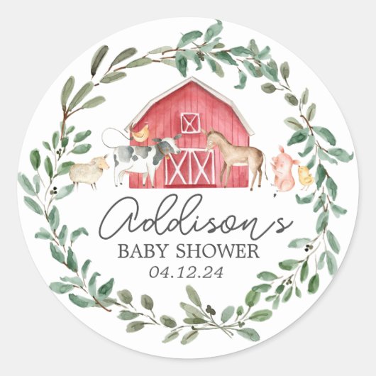 on モダンFarm Baby Shower招待状 ラウンドシール (正面)