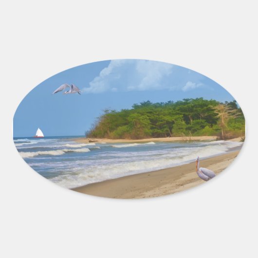 On a ビーチのどこかのステッカー 楕円形シール (正面)