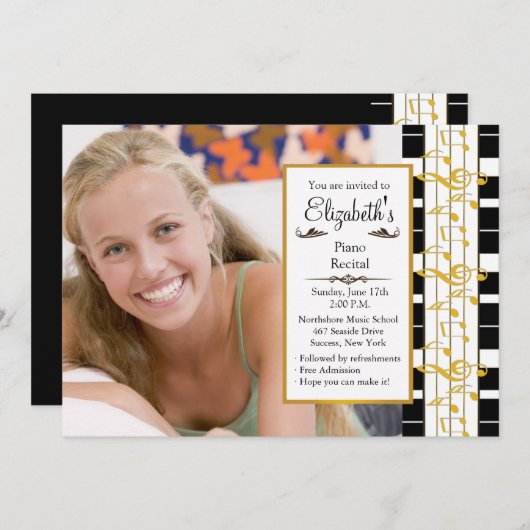 On a Happy Noteフォトピアノリサイタル招待状 招待状 (正面/裏面)