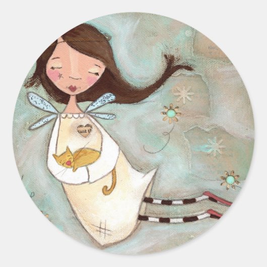 On a Wing and a Purr - Angel Stickers ラウンドシール (正面)