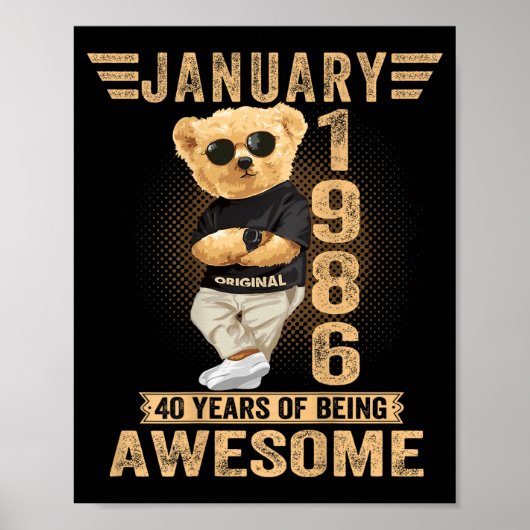 (on Back) January 40th Birthday Men Women 1986 Ted ポスター (正面)