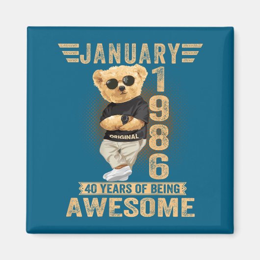 (on Back) January 40th Birthday Men Women 1986 Ted マグネット (正面)