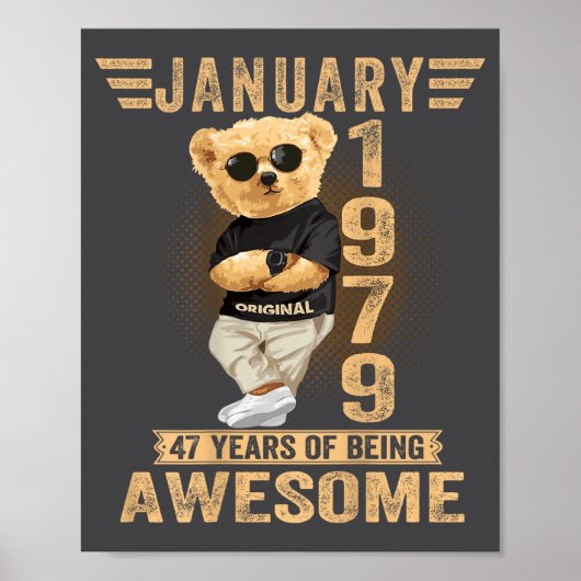 (on Back) January 47th Birthday Men Women 1979 Ted ポスター (正面)