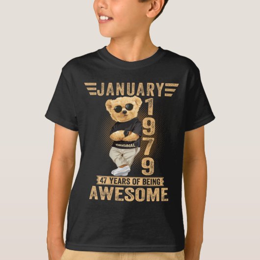 (on Back) January 47th Birthday Men Women 1979 Ted Tシャツ (正面)