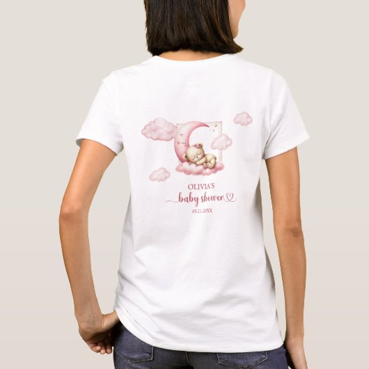 On Cloud 9かわいいピンクの女の子の赤ちゃんシャワーママto be Tシャツ (裏面)