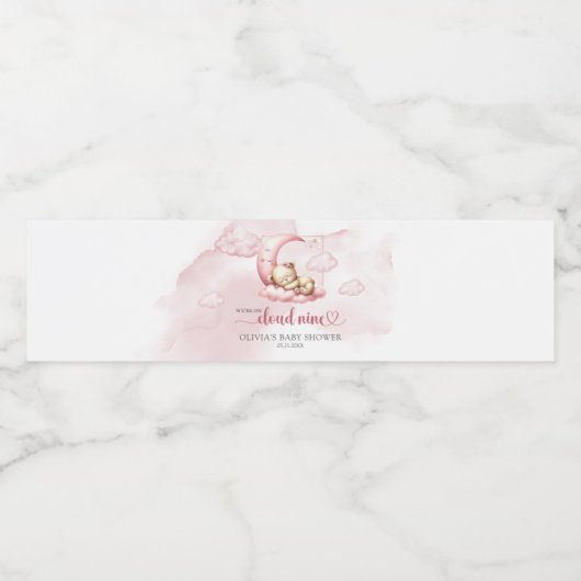 On Cloud 9かわいいピンクの女の子の赤ちゃんシャワー ペットボトルラベル (シングルラベル)