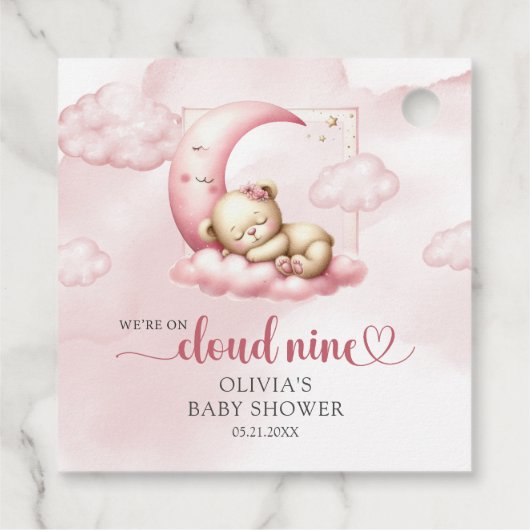 On Cloud 9かわいいピンクの女の子ベビーシャワーメッセージカード フェイバータグ (裏面)
