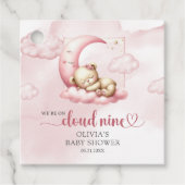 On Cloud 9かわいいピンクの女の子ベビーシャワーメッセージカード フェイバータグ (正面)