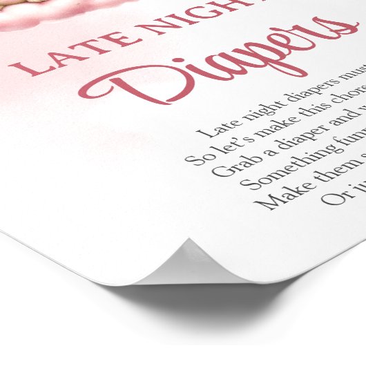 On Cloud 9かわいいピンクの深夜おむつゲームサイン ポスター (角)