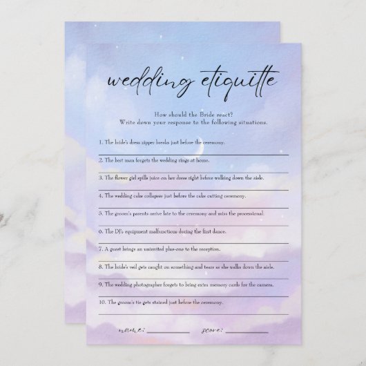 On Cloud 9エチケット911ブライダルシャワーゲームカード 招待状 (正面/裏面)