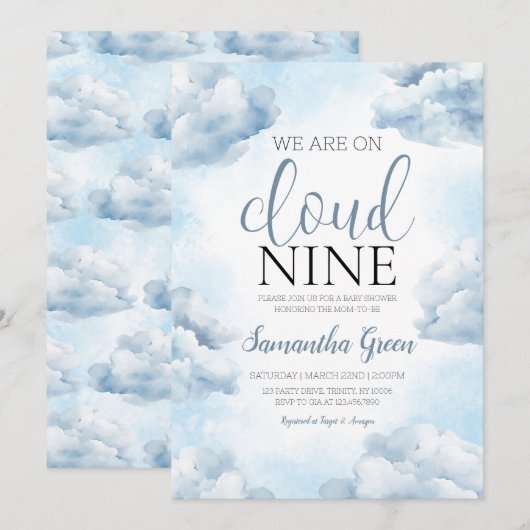 On Cloud 9ベビーシャワー 招待状 (正面/裏面)
