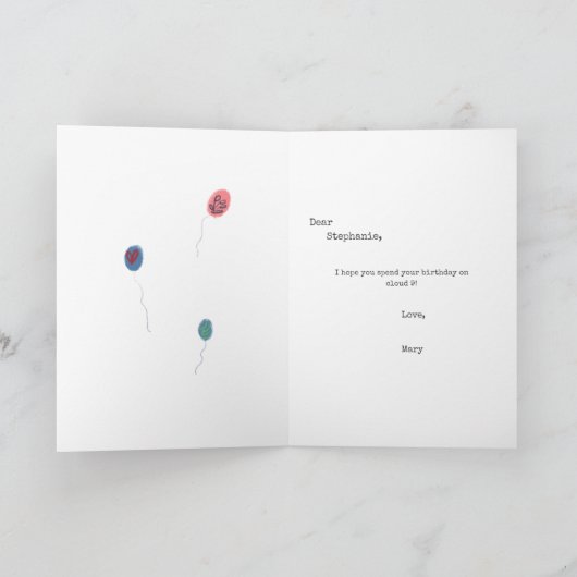 On Cloud 9 Cute Balloonsおもしろいのシンプル誕生日 カード (内部)