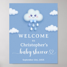 On Cloud 9 cute Blue Boy Baby Showerウェルカムサイン ポスター