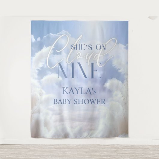 On Cloud 9 Nine Pampas Baby Showerフォトブース タペストリー (正面)