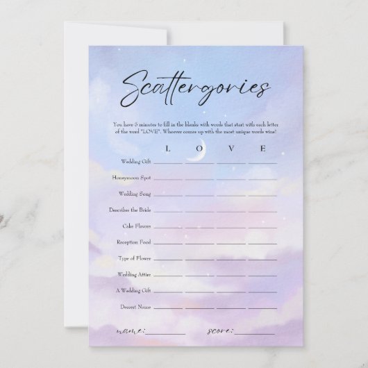 On Cloud 9 Scattergoriesブライダルシャワーゲームカード 招待状 (正面)