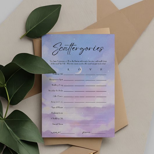 On Cloud 9 Scattergoriesブライダルシャワーゲームカード 招待状