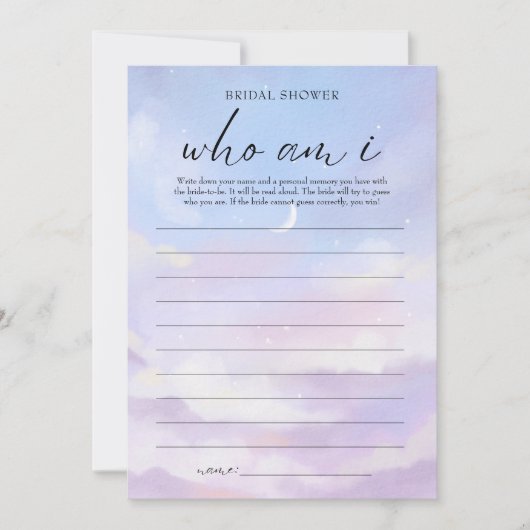 On Cloud 9 Who Am Iブライダルシャワーゲームカード 招待状 (正面)