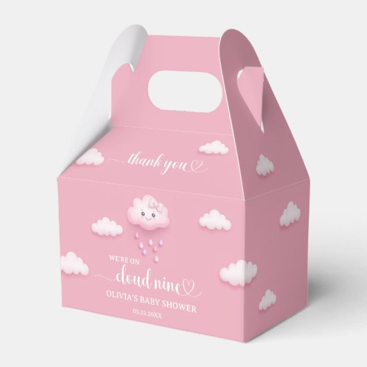On Cloud Nine モダン Pink Baby Shower フェイバーボックス (正面サイド)