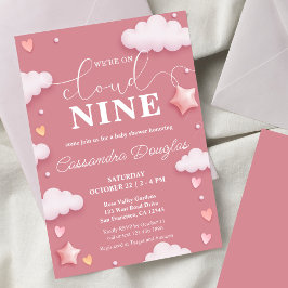 On Cloud Nine モダン Pink Baby Shower 招待状