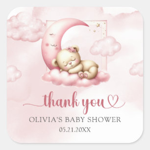 On Cloud Nine モダン Pink Girl Baby Showerステッカー スクエアシール