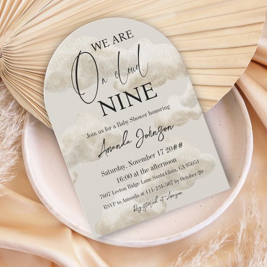 On Cloud Nine 9ベージュウォーターカラースカイ赤ちゃんシャワー 招待状