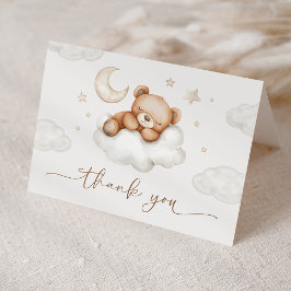 On Cloud Nine Neutral Teddy Bear Baby Shower サンキューカード