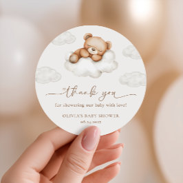 On Cloud Nine Neutral Teddy Bear Baby Shower Favor ラウンドシール