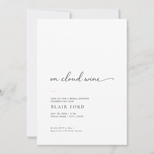 On Cloud Wine Simple Modern Bridal Shower 招待状 (正面)