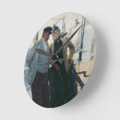 On Deck (キャンバス上の油) ラウンド壁時計 (傾斜)