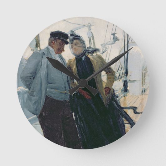 On Deck (キャンバス上の油) ラウンド壁時計 (正面)