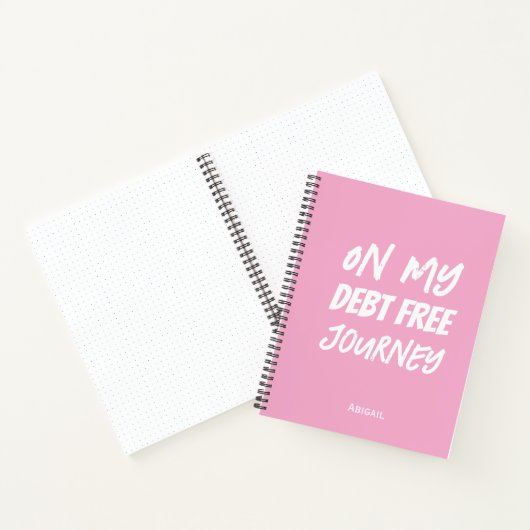 'On My Debt Free Journey' Customizable Name Pink  ノートブック (内部)