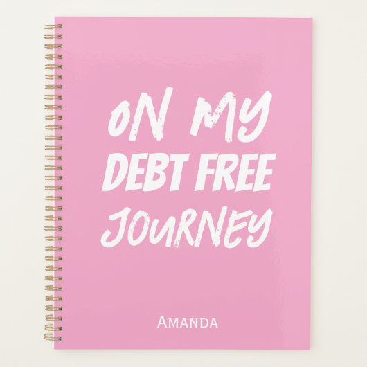 'On My Debt Free Journey' Pink Focused Organized プランナー手帳 (正面)