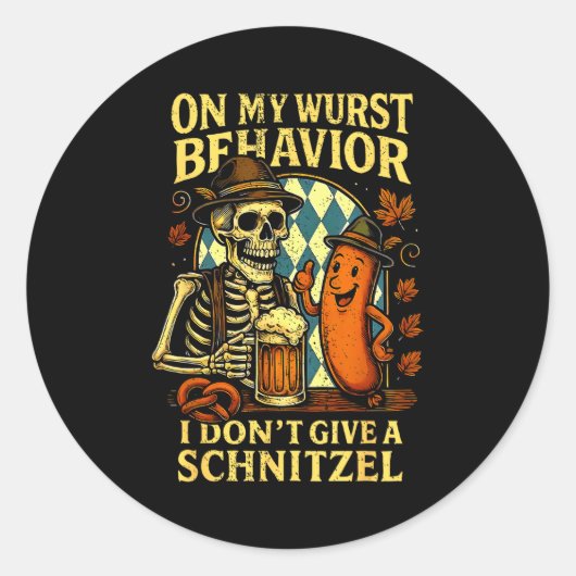 On My Wurst Behavior Funny Skeleton And Dog  ラウンドシール (正面)