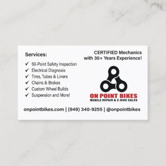 On Point Bikes Custom Design 名刺