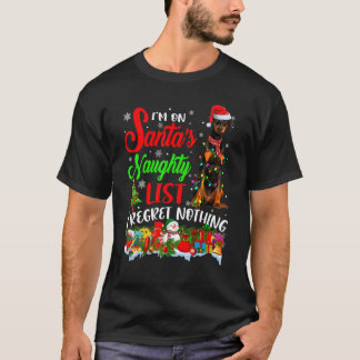 On Santa's List いけなクリスマスDoberman Tシャツ