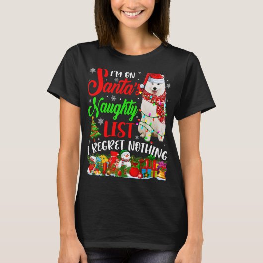 On Santas Naughty List Xmas American Eskimo T Shir Tシャツ (正面)