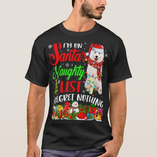 On Santas Naughty List Xmas American Eskimo T Shir Tシャツ (正面)