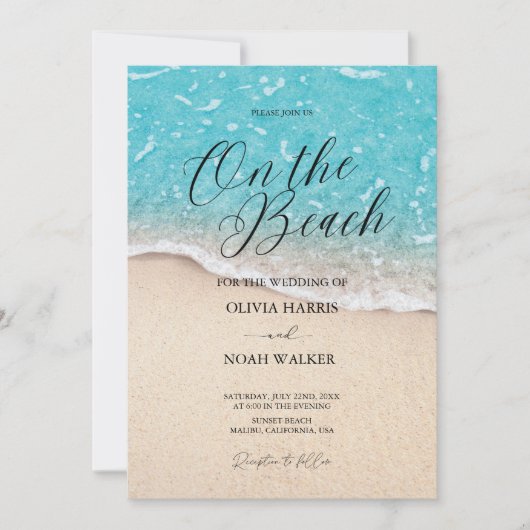 On The Beach Blue Ocean wedding Invitation 招待状 (正面)