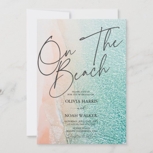On The Beach Summer tropical wedding 招待状 (正面)