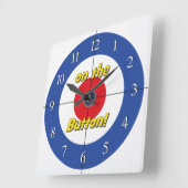 "On the Button"カーラーの時計 – （青） スクエア壁時計 (傾斜)